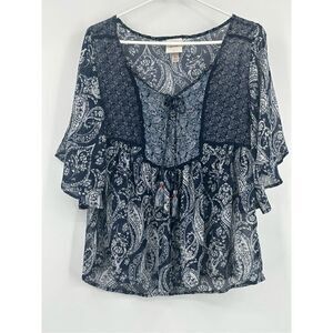 Knox Rose blue and white sheer short sleeve blouse size XS